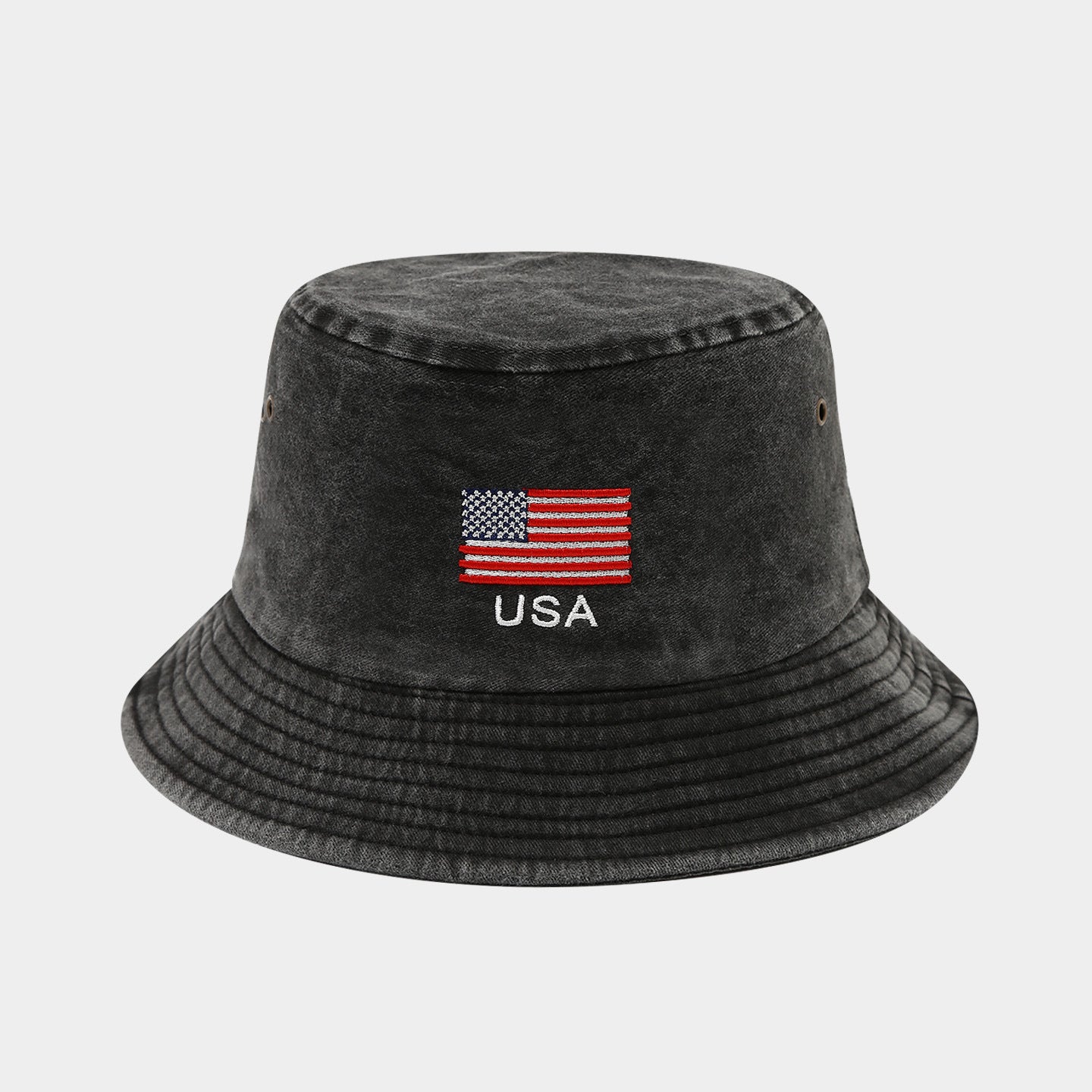 Vintage Flag Embroidery Bucket Hat | Washed Cotton Fisherman Cap | Byerclub