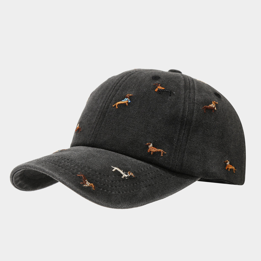 Vintage Washed Dog Embroidered Baseball Cap – Adjustable Cotton Dad Hat for Men & Women
