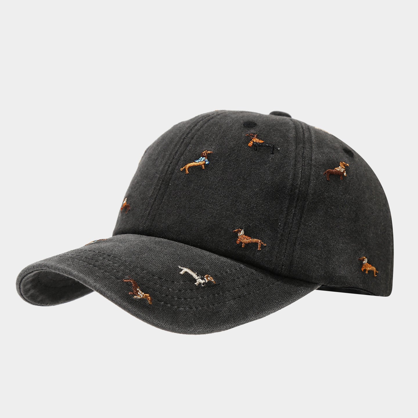 Vintage Washed Dog Embroidered Baseball Cap – Adjustable Cotton Dad Hat for Men & Women
