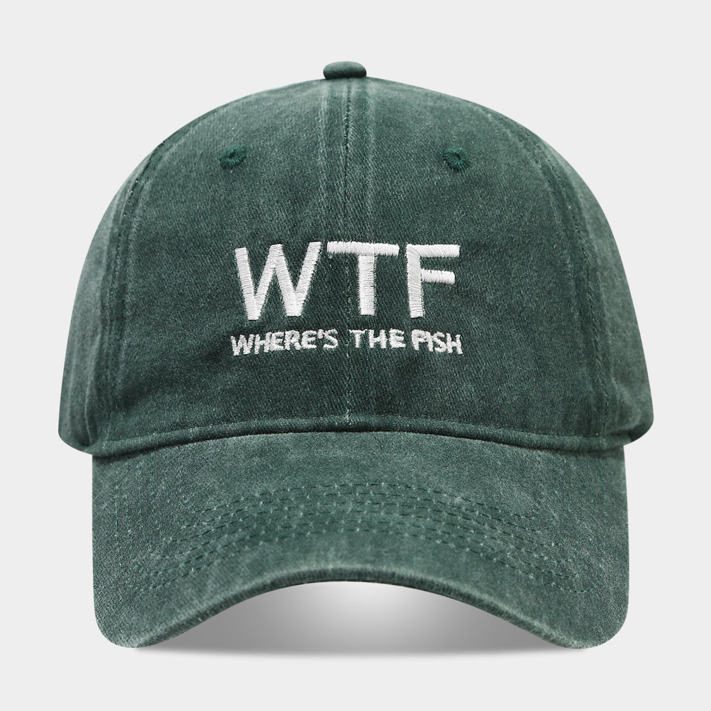 WTF Where's The Fish Embroidered Washed Vintage Dad Hat — 5 Colors