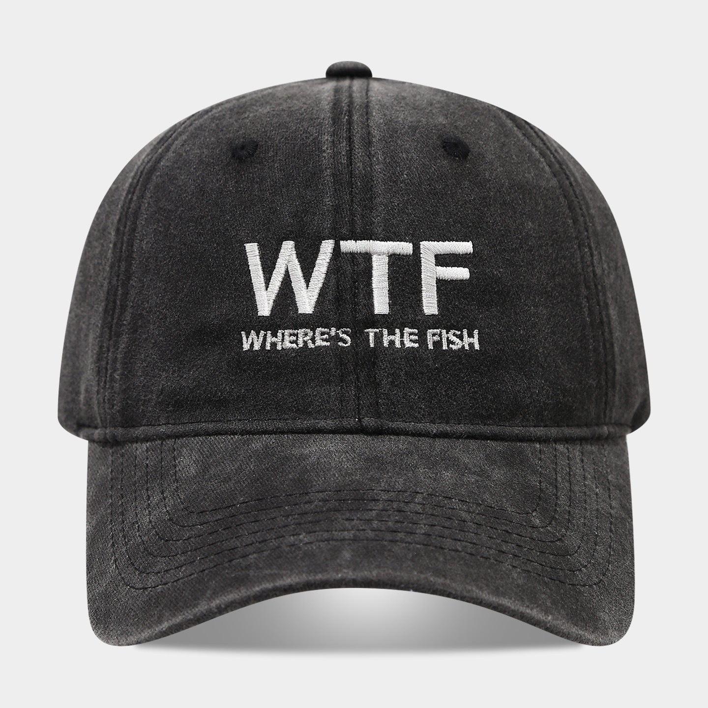 WTF Where's The Fish Embroidered Washed Vintage Dad Hat — 5 Colors