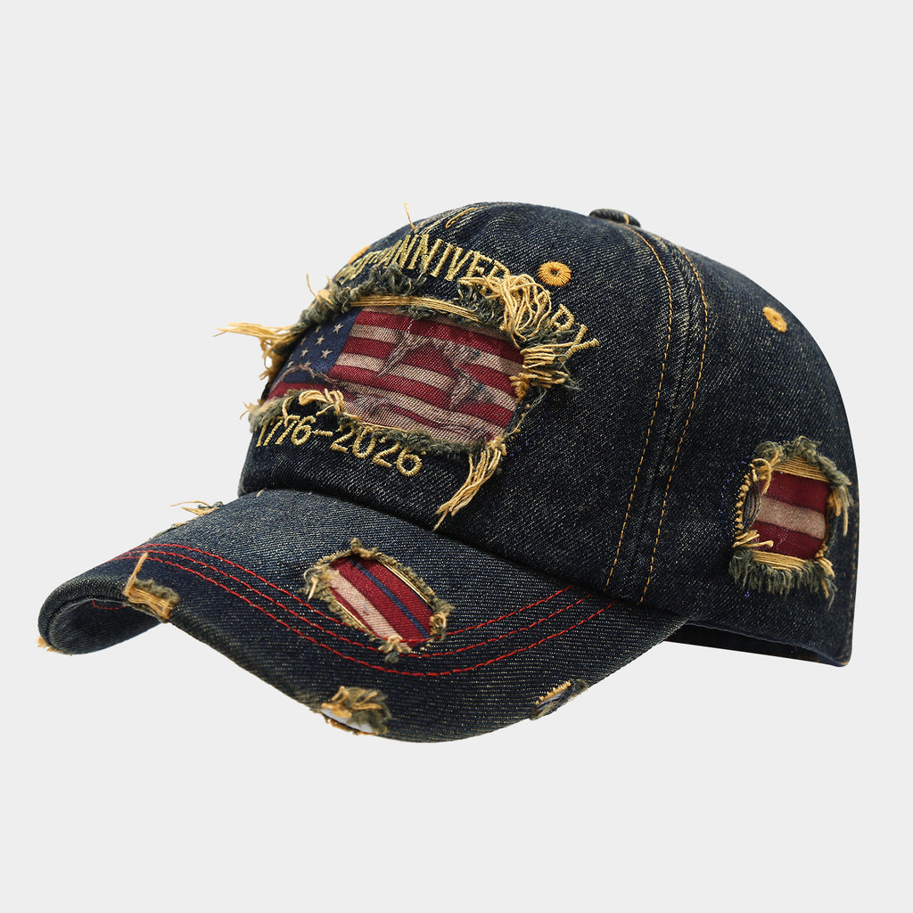 US 250th Anniversary Distressed Denim Cap | Vintage Flag Patch Baseball Hat | Byerclub