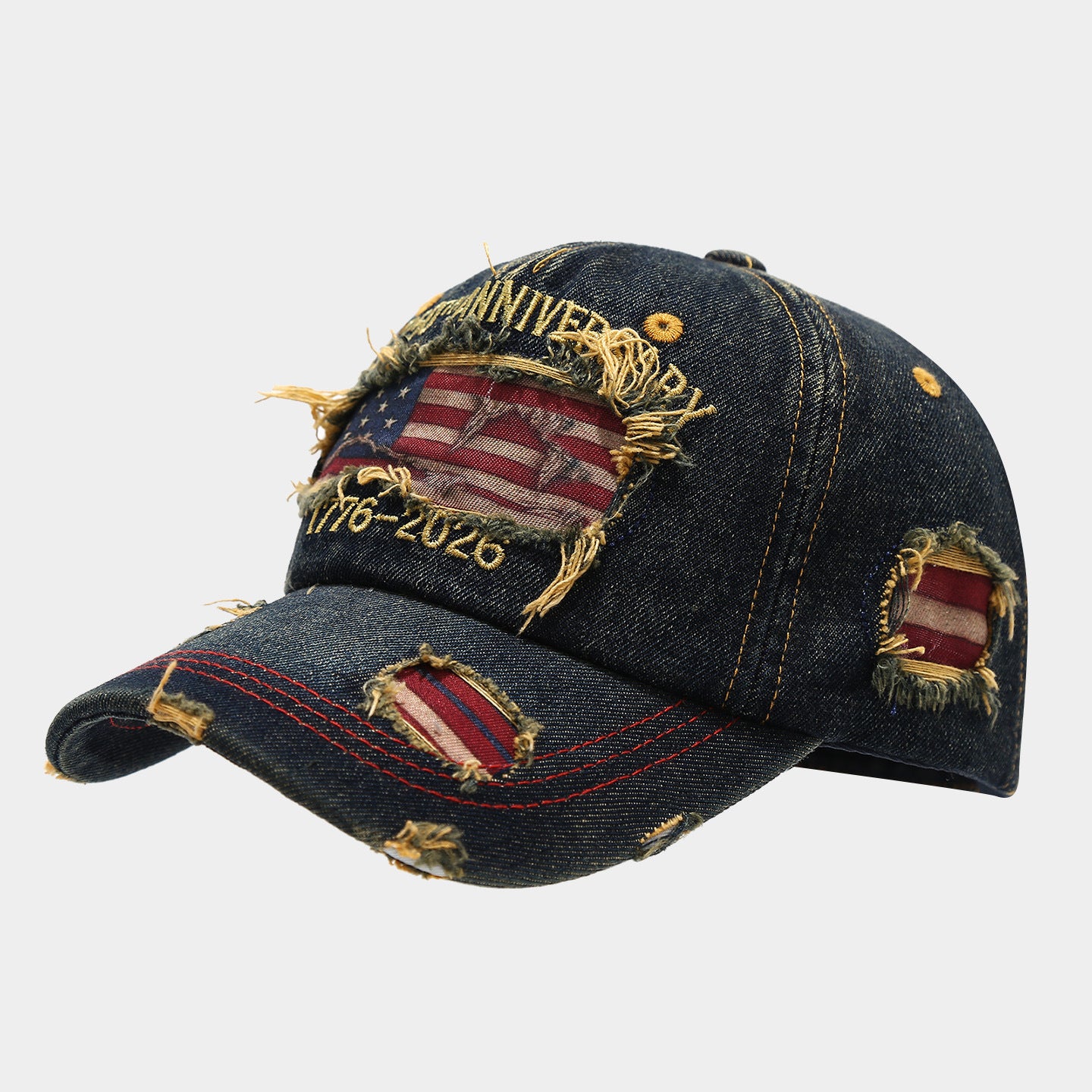 US 250th Anniversary Distressed Denim Cap | Vintage Flag Patch Baseball Hat | Byerclub