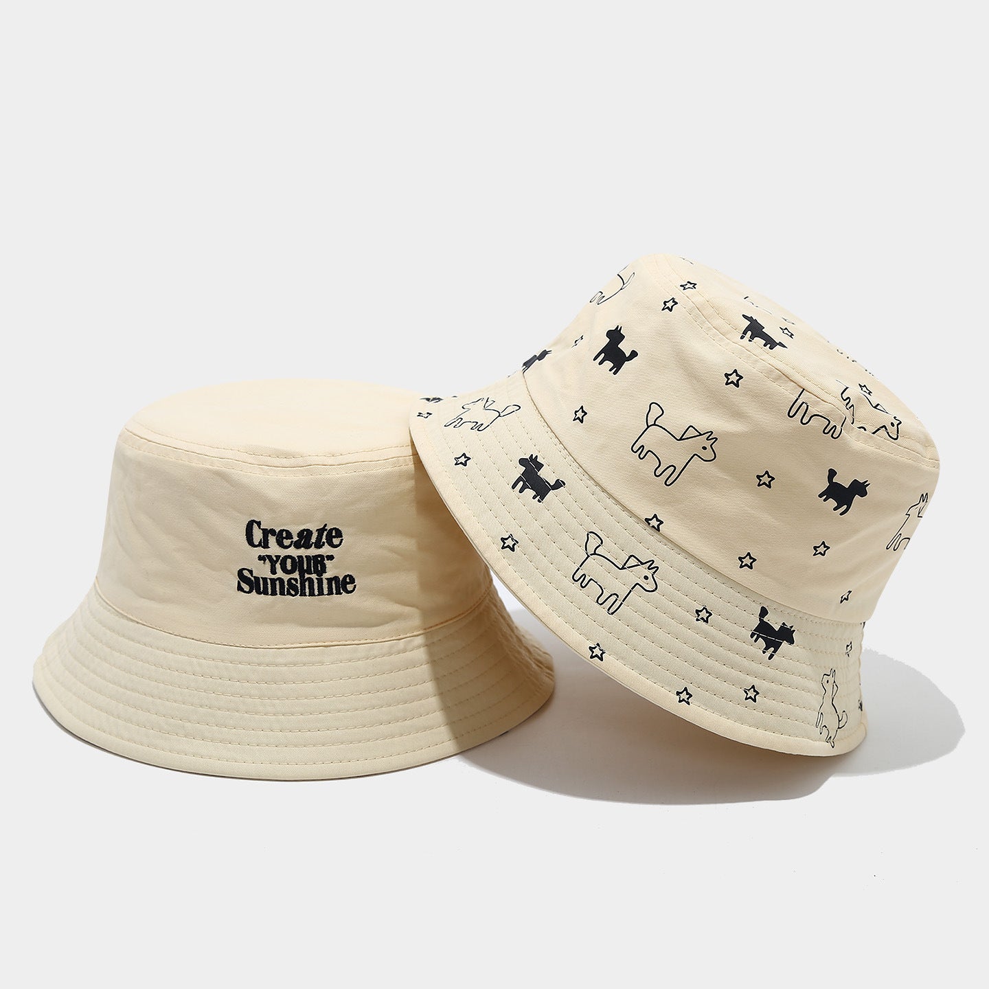 Reversible Dog & Star Bucket Hat | Create Your Sunshine | 2-Sided Wear | Byerclub