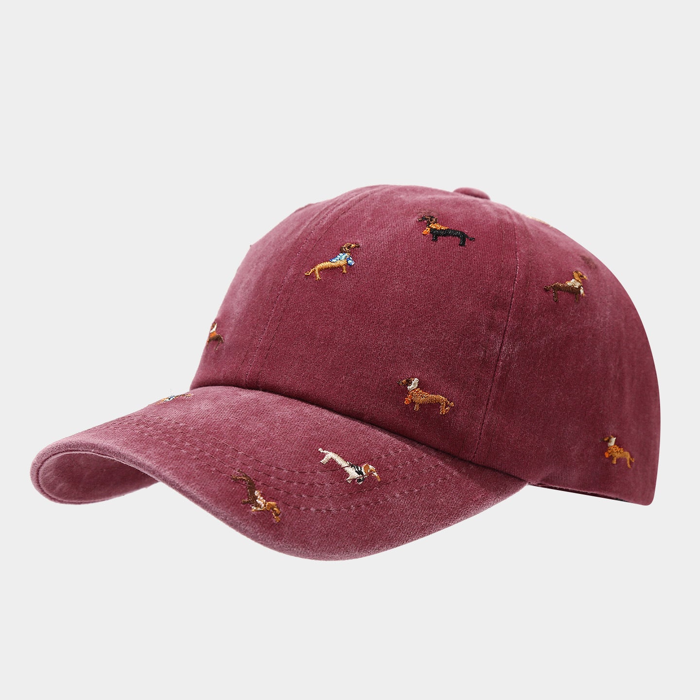 Vintage Washed Dog Embroidered Baseball Cap – Adjustable Cotton Dad Hat for Men & Women
