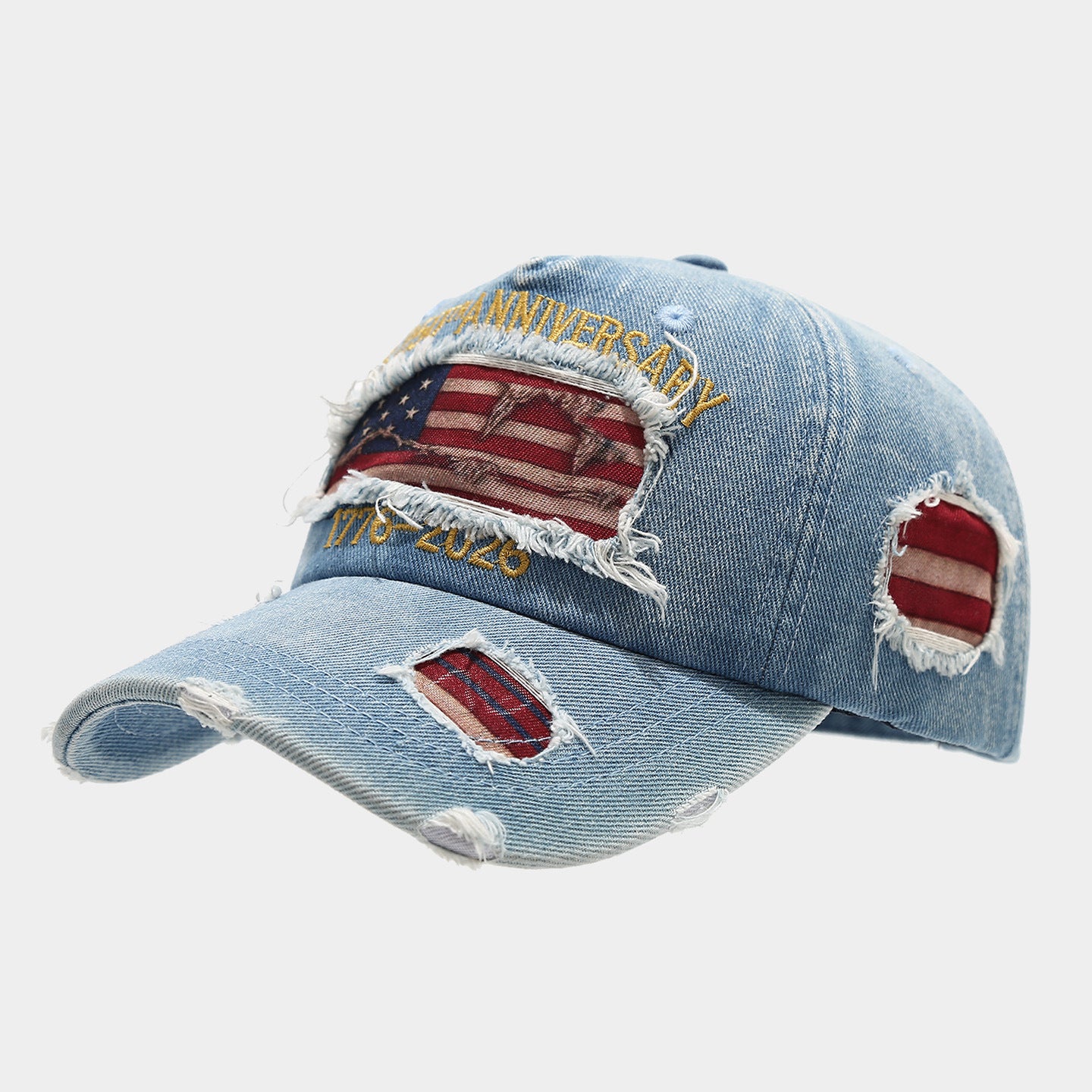 US 250th Anniversary Distressed Denim Cap | Vintage Flag Patch Baseball Hat | Byerclub