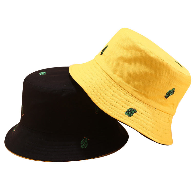 Cactus Embroidered Bucket Hat | 4-Color Reversible Fisherman Cap