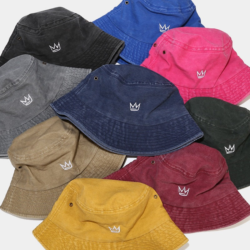Washed Crown Bucket Hat | Vintage Embroidered Fisherman Cap