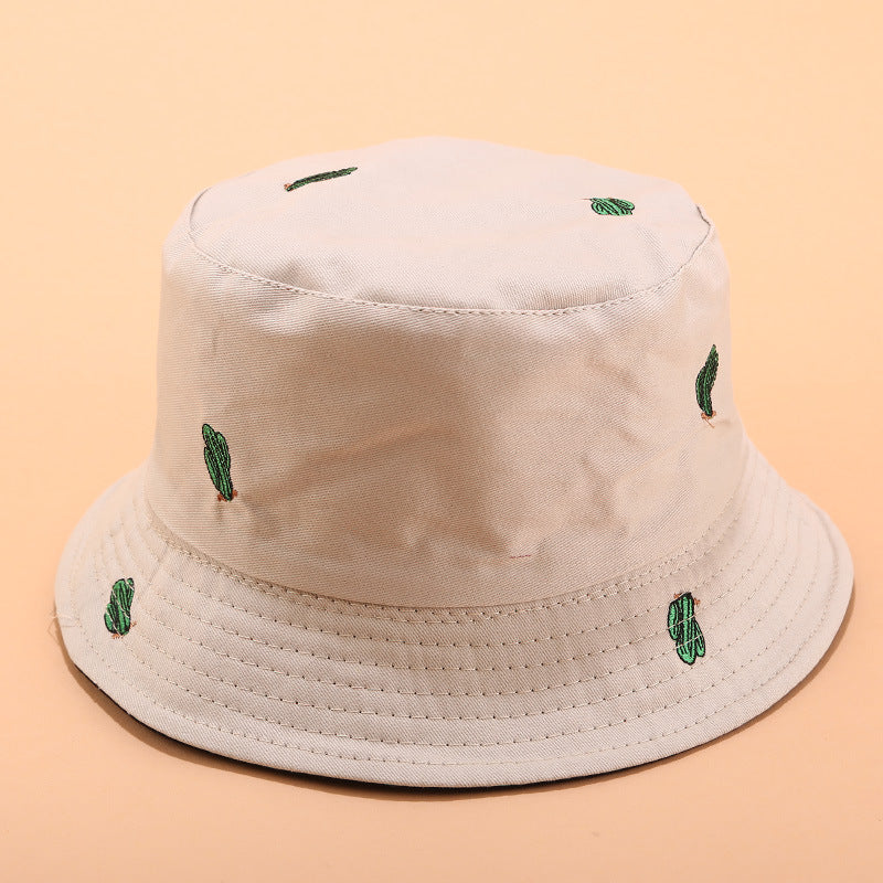 Cactus Embroidered Bucket Hat | 4-Color Reversible Fisherman Cap