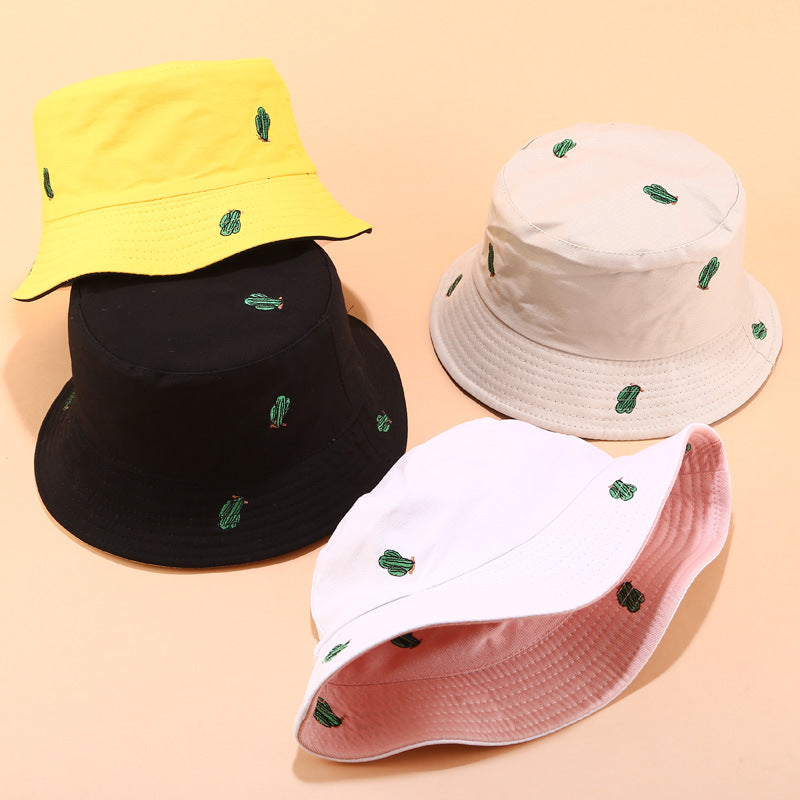 Cactus Embroidered Bucket Hat | 4-Color Reversible Fisherman Cap