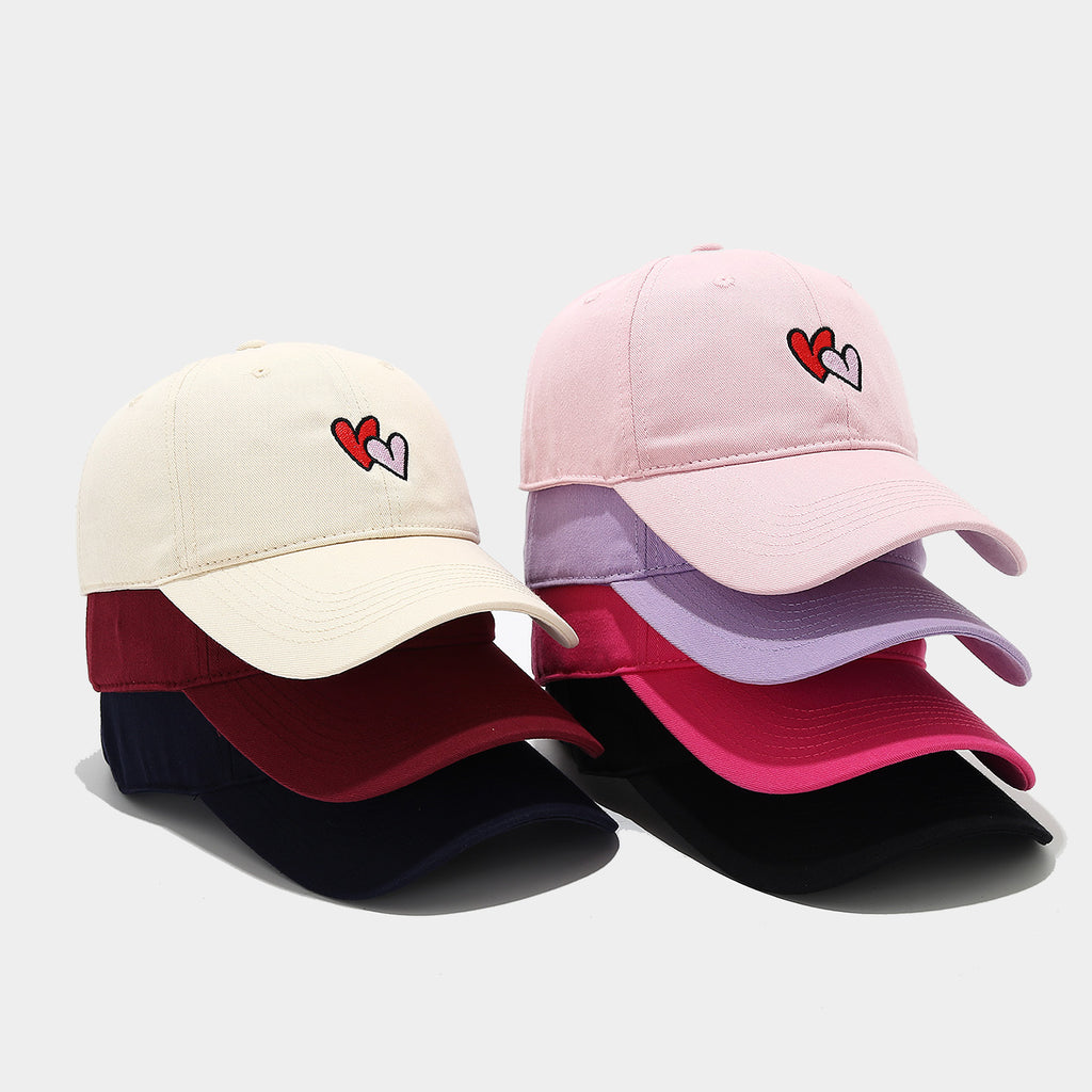 Double Heart Embroidered Washed Dad Cap | Cute Vintage Baseball Hat | Y2K Couple Cap