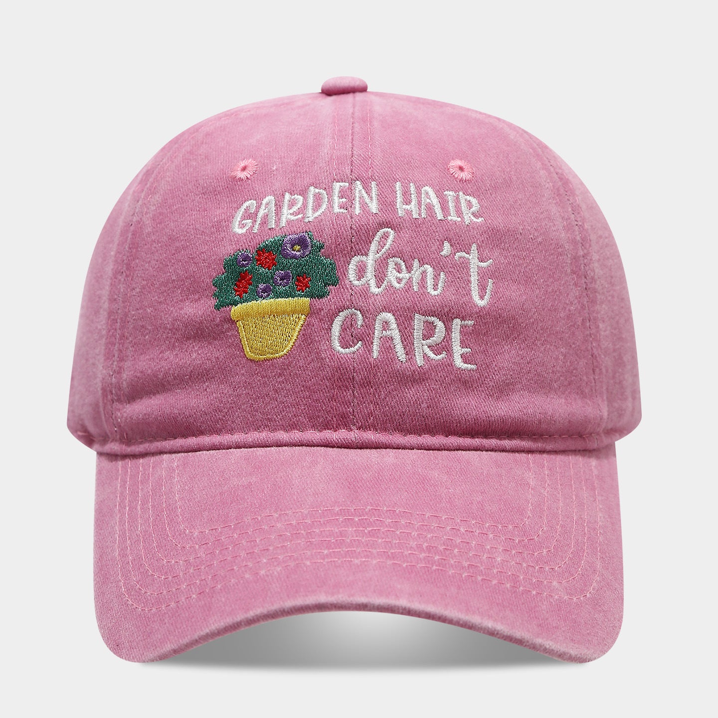 "Garden Hair Don't Care" Washed Dad Cap | Embroidered Gardening Baseball Hat | Vintage Cotton Cap