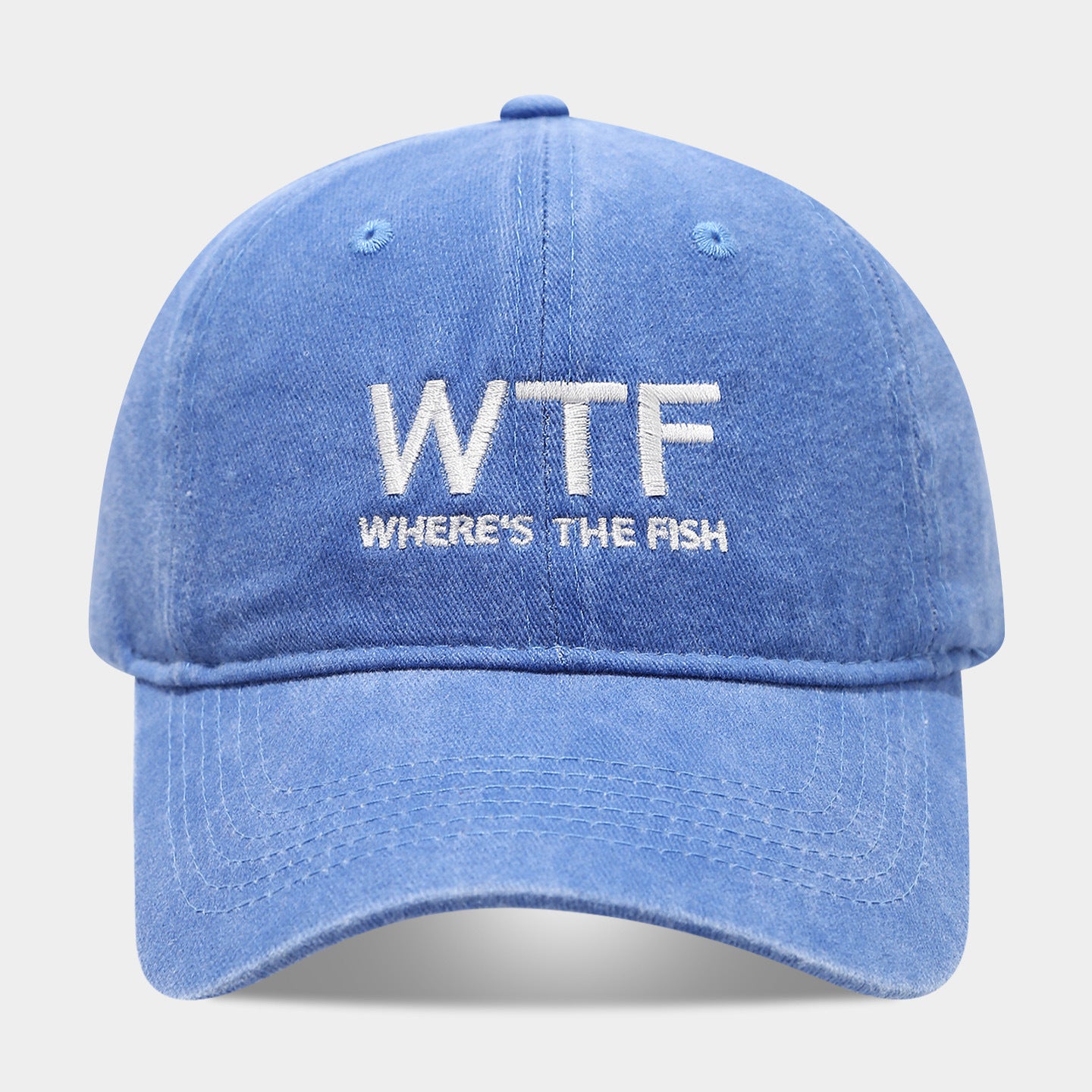 WTF Where's The Fish Embroidered Washed Vintage Dad Hat — 5 Colors