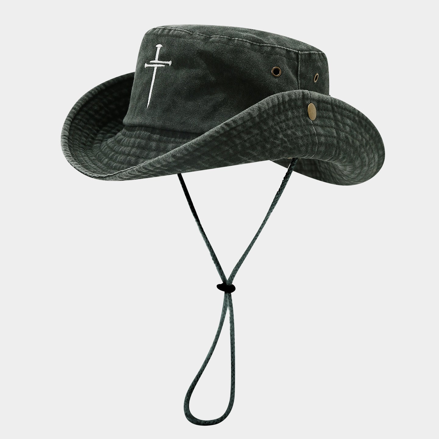 Washed Cross Bucket Hat | Vintage Cotton Fisherman Cap