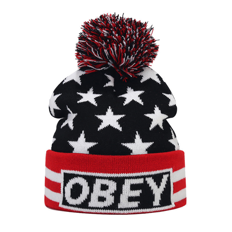 Obey Pom Beanie | Star Stripe Knit Winter Hat