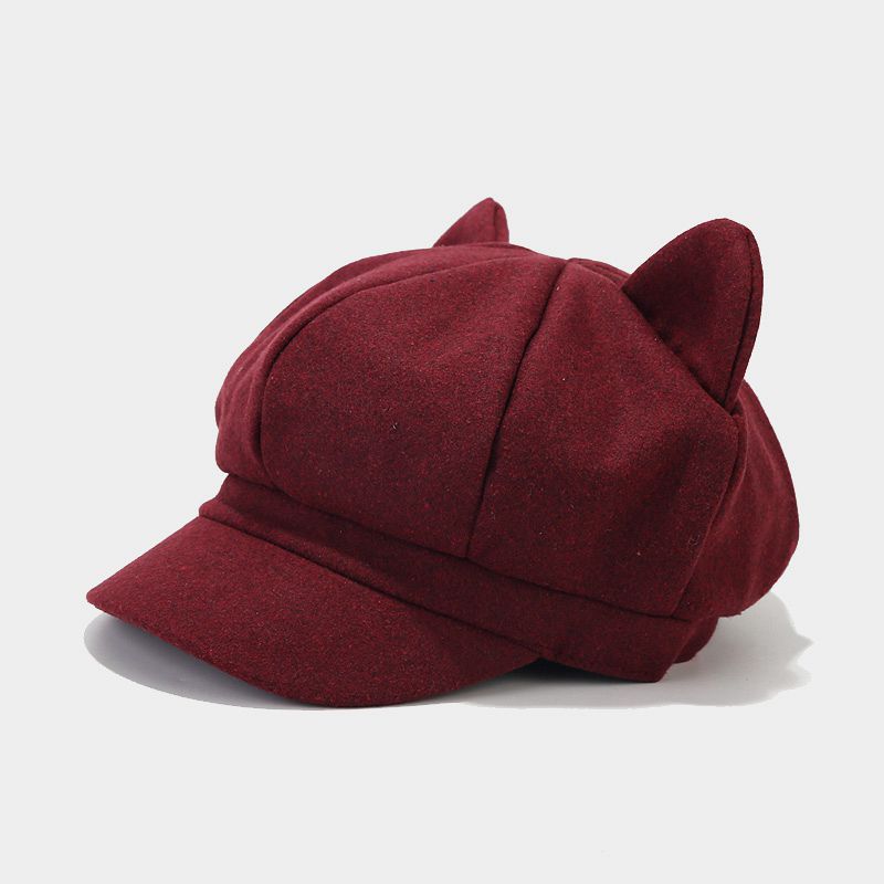 Cat Ear Newsboy Cap | 3-Color Wool Baker Boy Hat