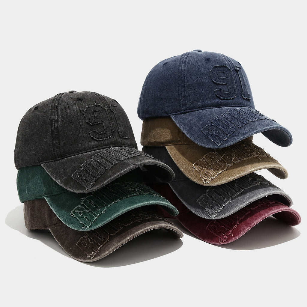 Vintage Washed "91" Baseball Cap | Distressed Embroidered Streetwear Hat | Byerclub