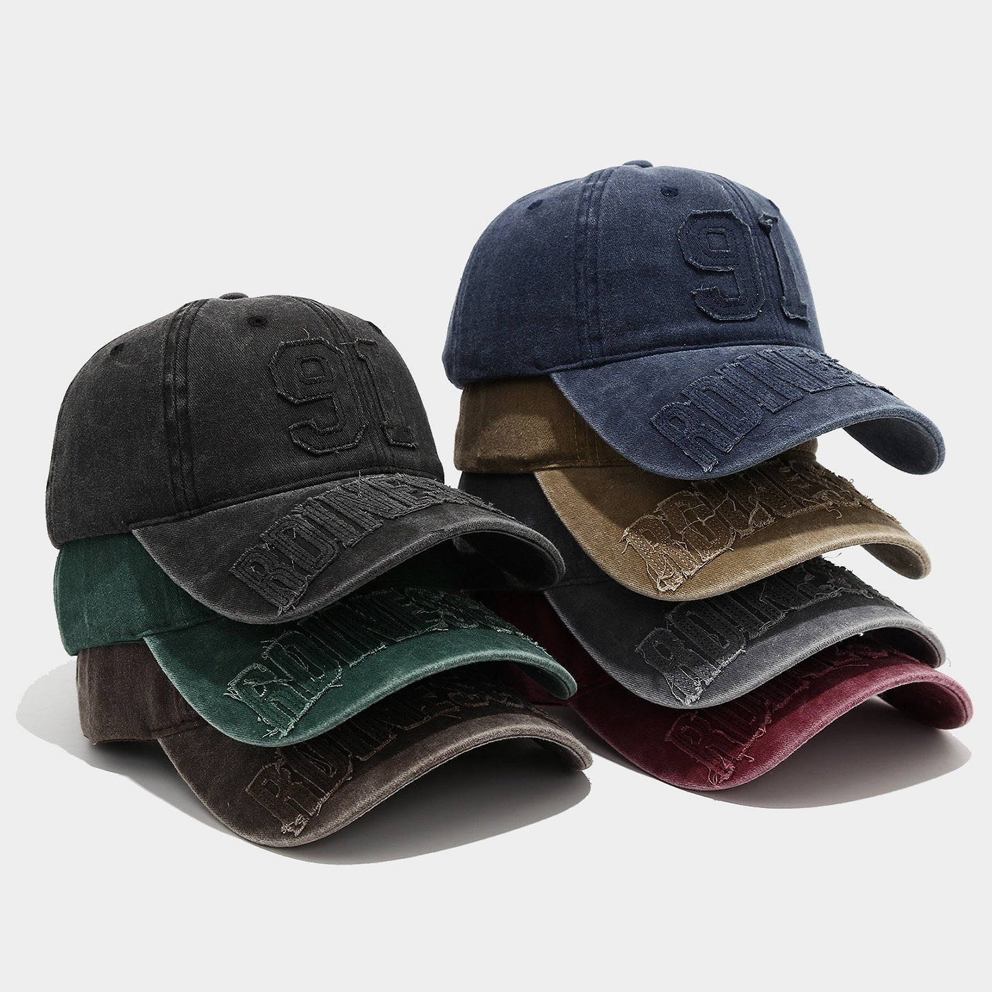 Vintage Washed "91" Baseball Cap | Distressed Embroidered Streetwear Hat | Byerclub