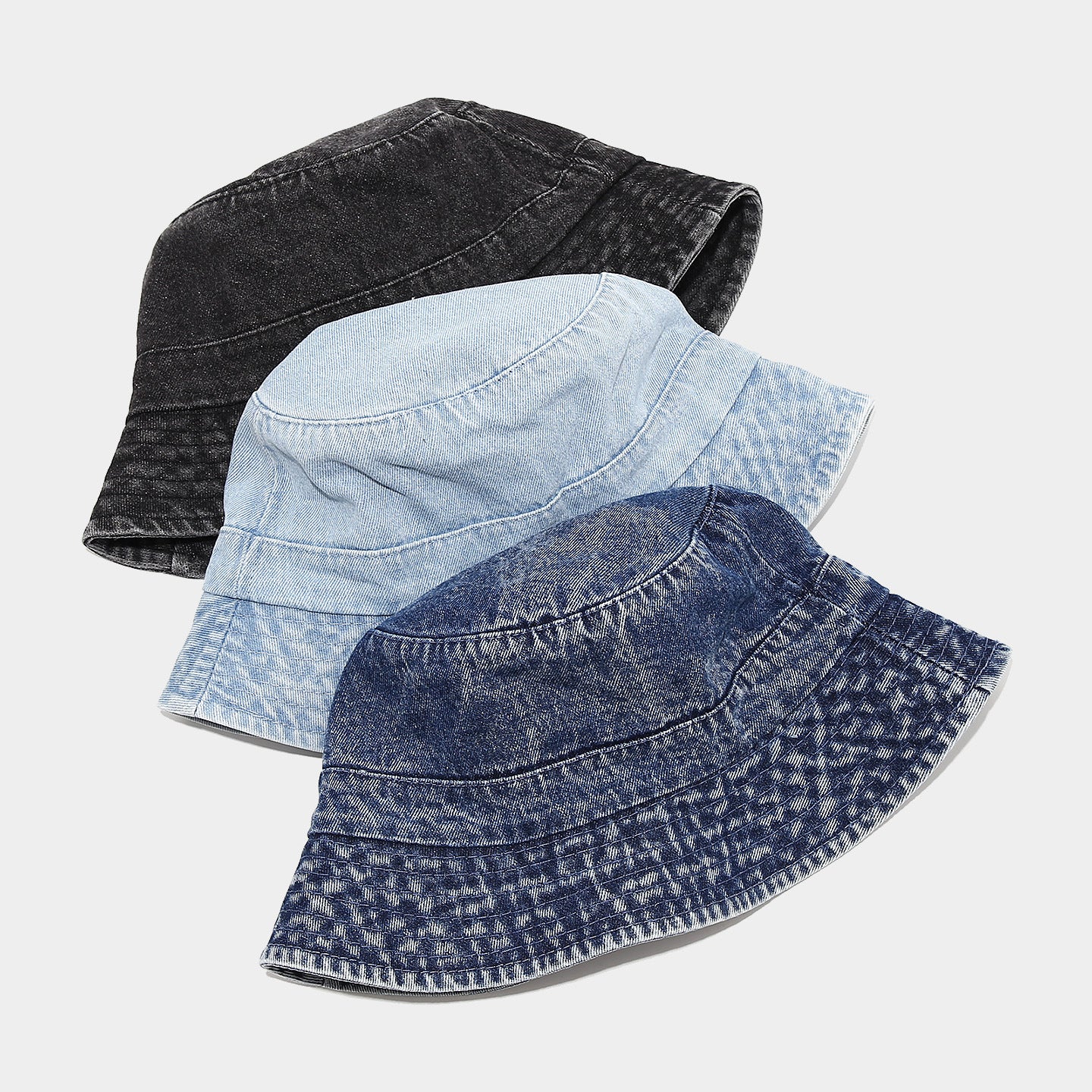 Vintage Washed Denim Bucket Hat – Distressed Woven Texture Fisherman Cap