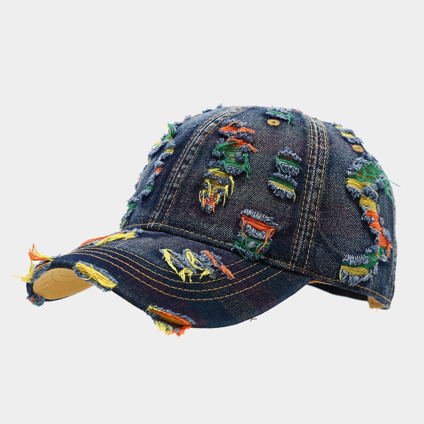 Colorful Distressed Denim Cap | Ripped Embroidered Streetwear Hat | Byerclub