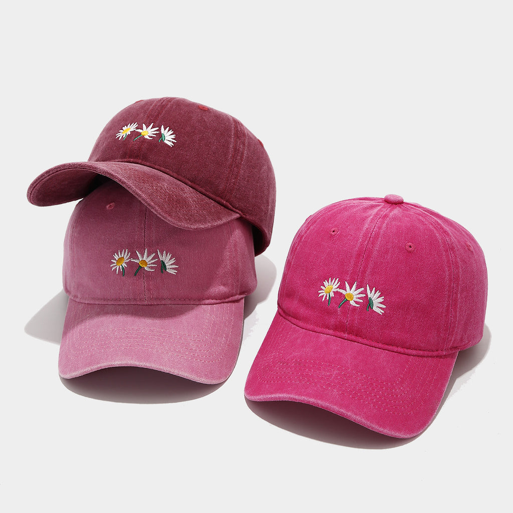 Daisy Embroidered Washed Dad Cap | Vintage Floral Baseball Hat | Cute Summer Cotton Cap