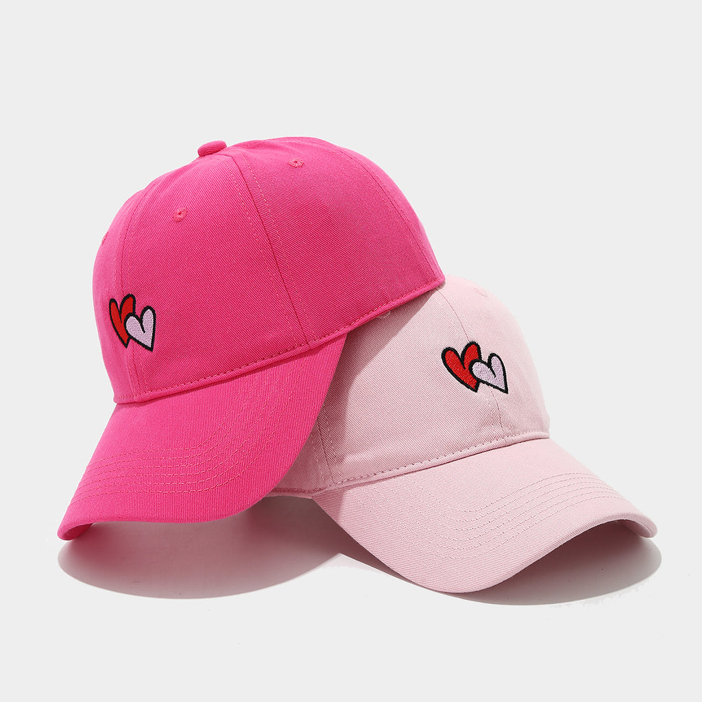 Double Heart Embroidered Washed Dad Cap | Cute Vintage Baseball Hat | Y2K Couple Cap
