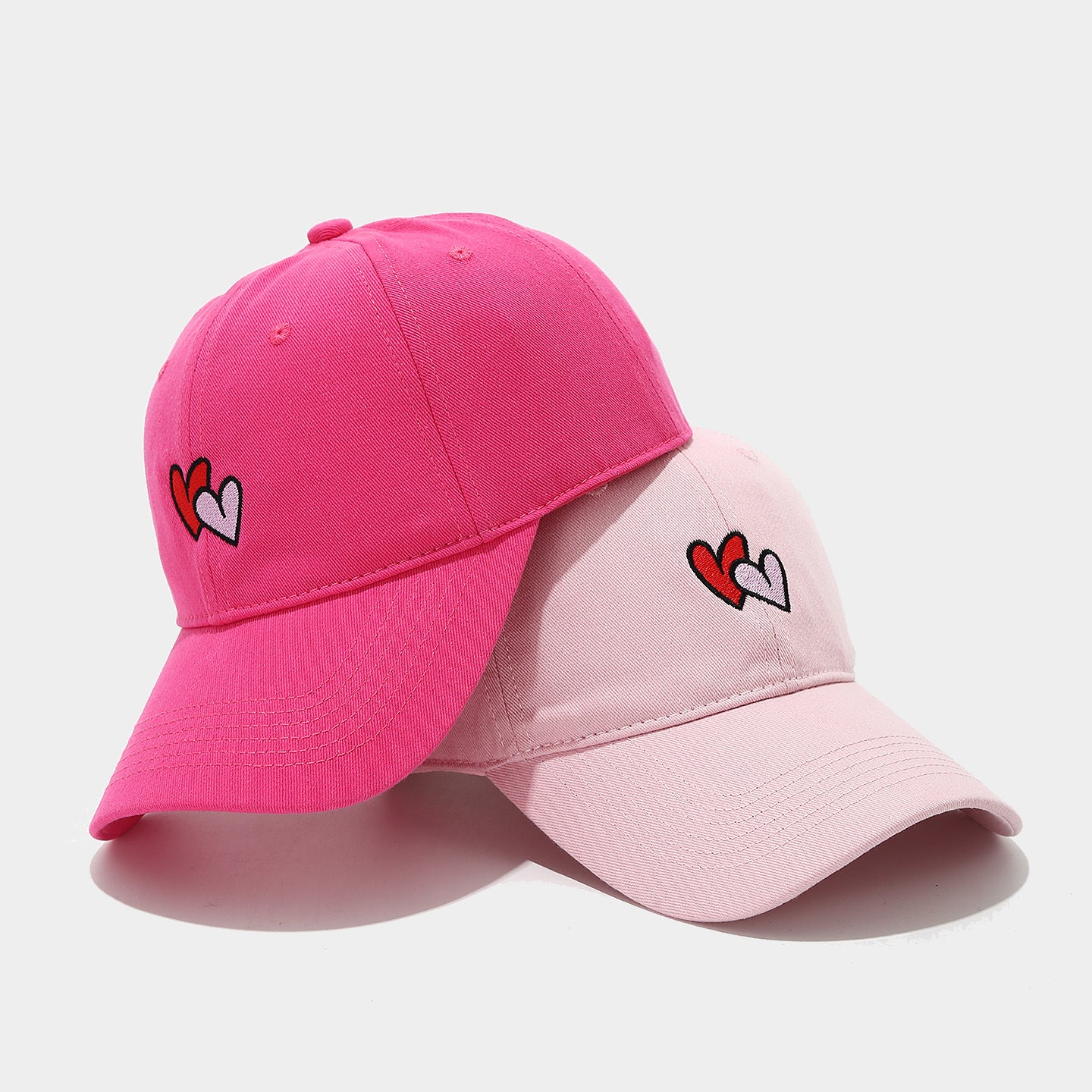 Double Heart Embroidered Washed Dad Cap | Cute Vintage Baseball Hat | Y2K Couple Cap