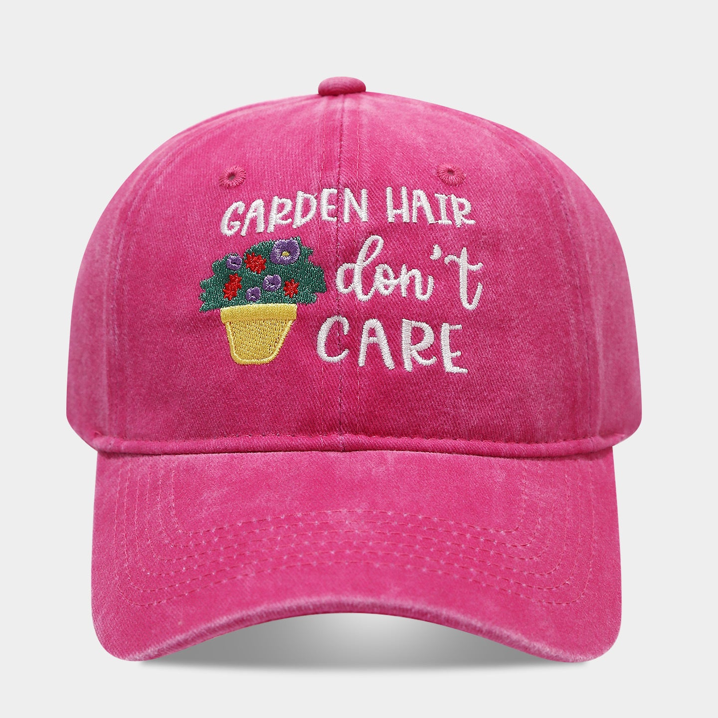 "Garden Hair Don't Care" Washed Dad Cap | Embroidered Gardening Baseball Hat | Vintage Cotton Cap