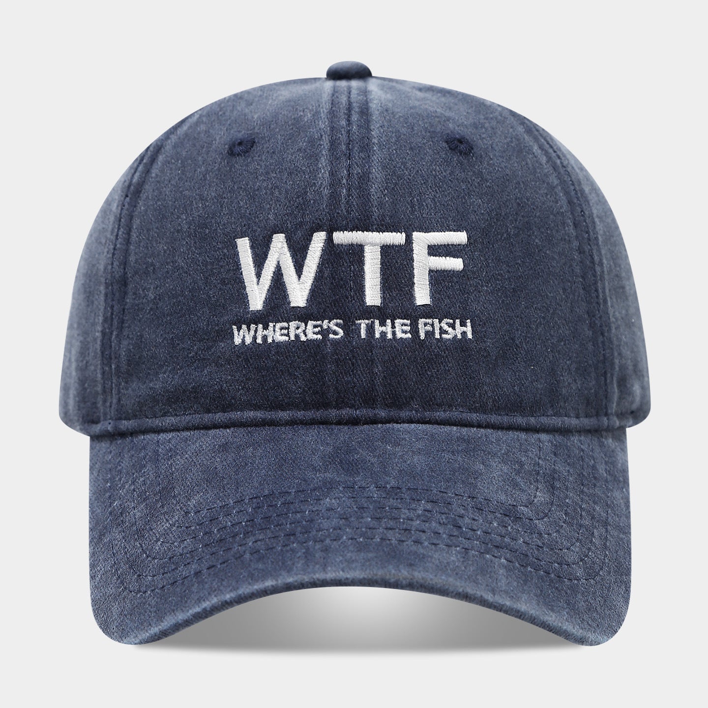 WTF Where's The Fish Embroidered Washed Vintage Dad Hat — 5 Colors