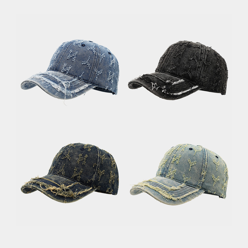 Distressed Embroidered Denim Cap | Vintage Frayed Streetwear Hat | Byerclub