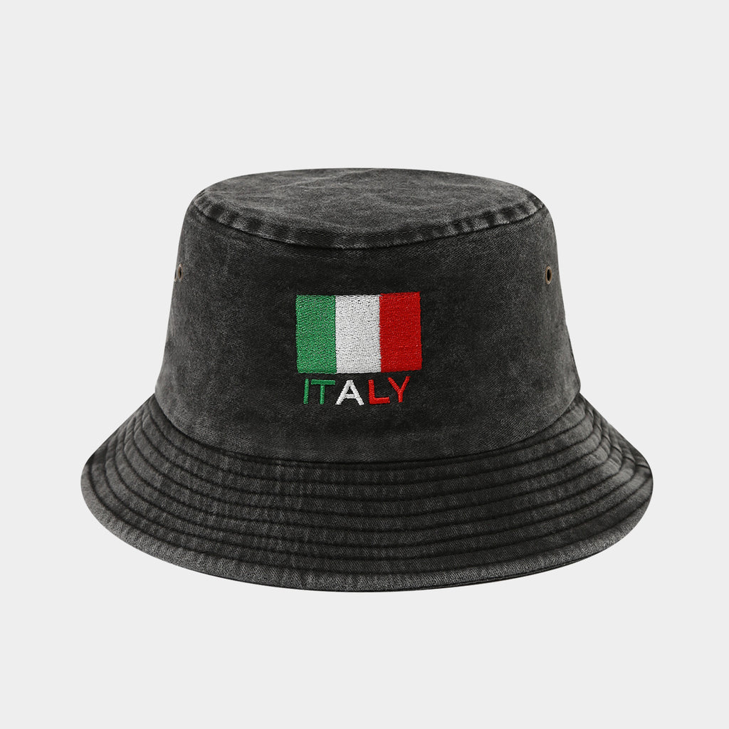 Vintage Flag Embroidery Bucket Hat | Washed Cotton Fisherman Cap | Byerclub