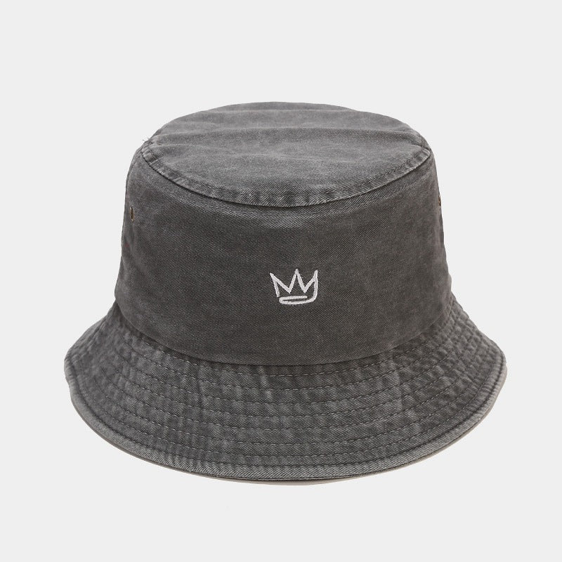 Washed Crown Bucket Hat | Vintage Embroidered Fisherman Cap