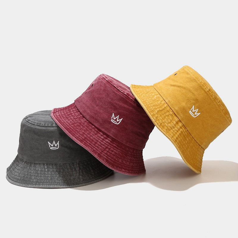 Washed Crown Bucket Hat | Vintage Embroidered Fisherman Cap