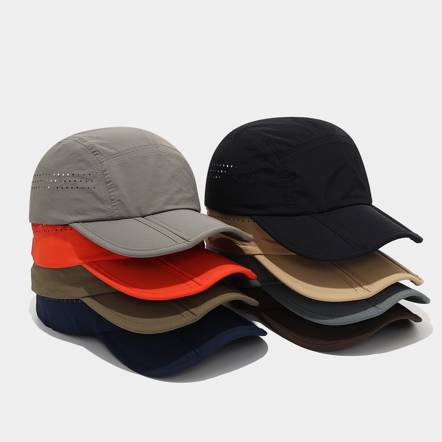 Lightweight Perforated Camp Cap | Quick-Dry Outdoor Baseball Hat | 5-Panel Nylon Cap