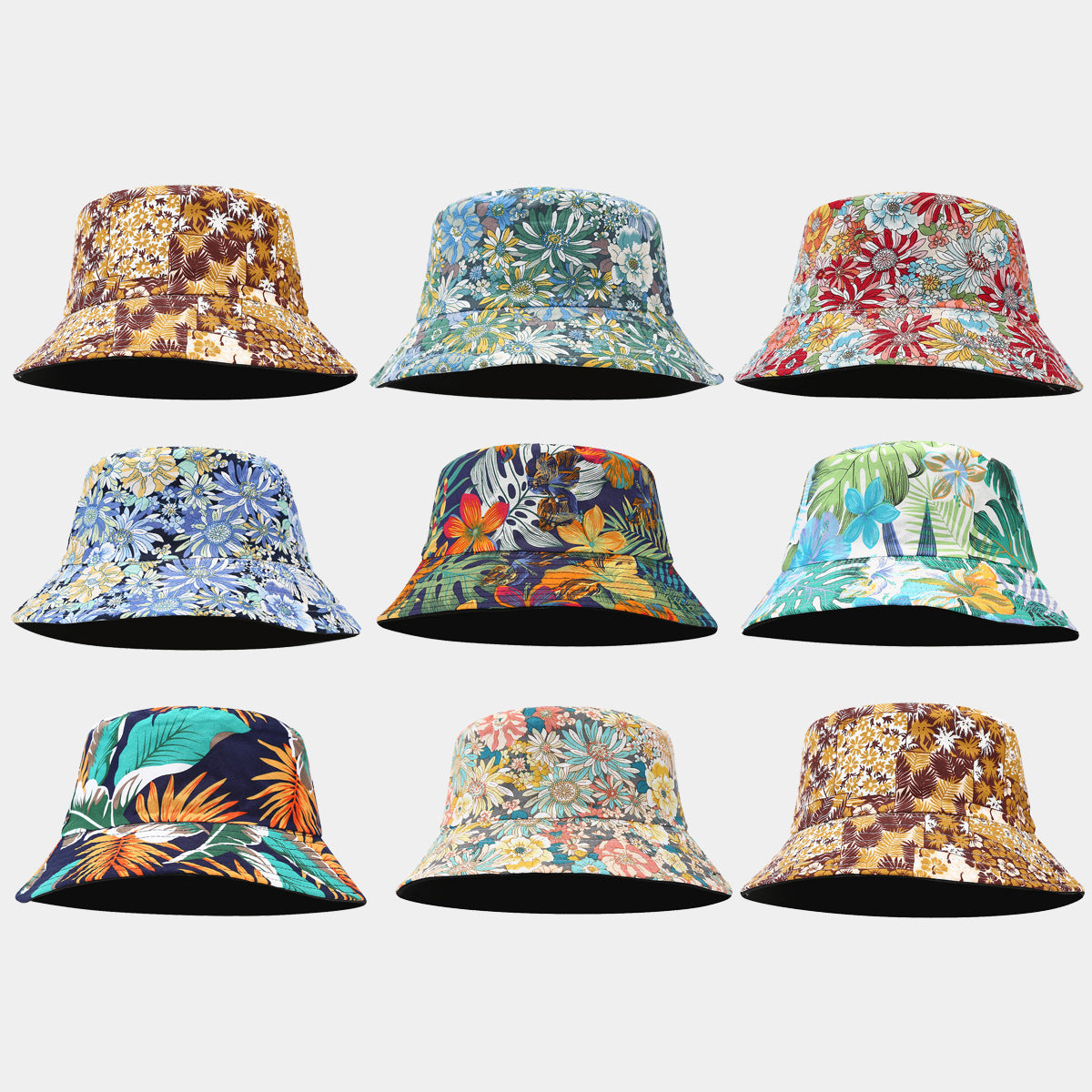 Floral Bucket Hat Collection | 9-Color Tropical Print Fisherman Cap