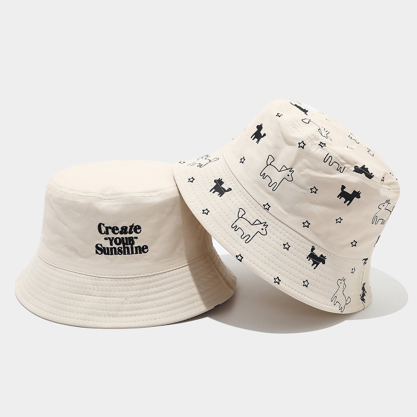 Reversible Dog & Star Bucket Hat | Create Your Sunshine | 2-Sided Wear | Byerclub