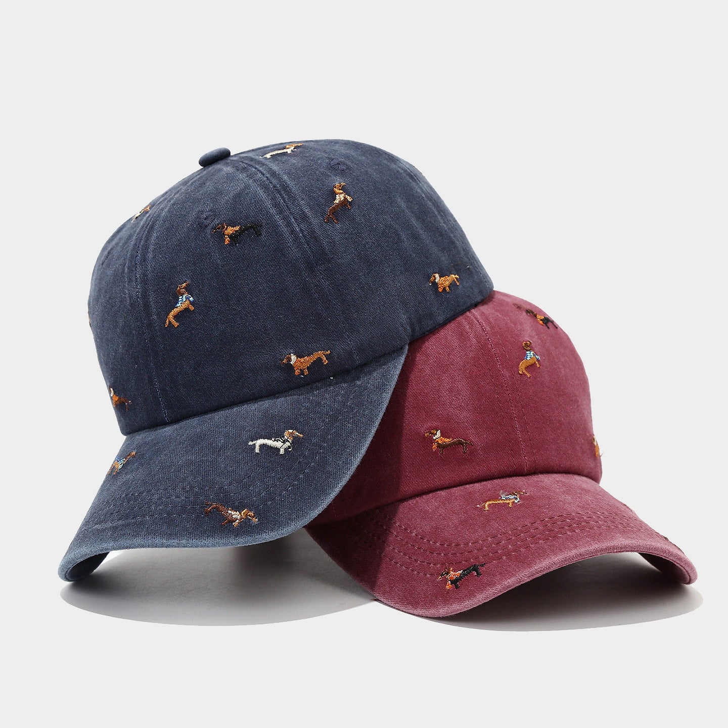 Vintage Washed Dog Embroidered Baseball Cap – Adjustable Cotton Dad Hat for Men & Women