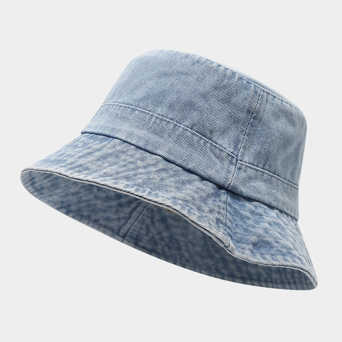 Vintage Washed Denim Bucket Hat – Distressed Woven Texture Fisherman Cap
