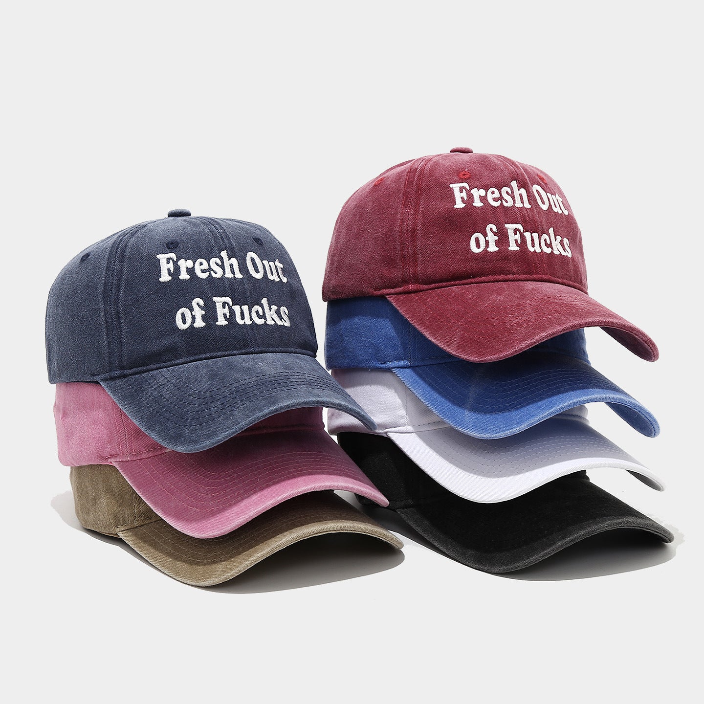 Fresh Out of Fucks Vintage Washed Baseball Cap | Gothic Embroidered Dad Hat | Byerclub