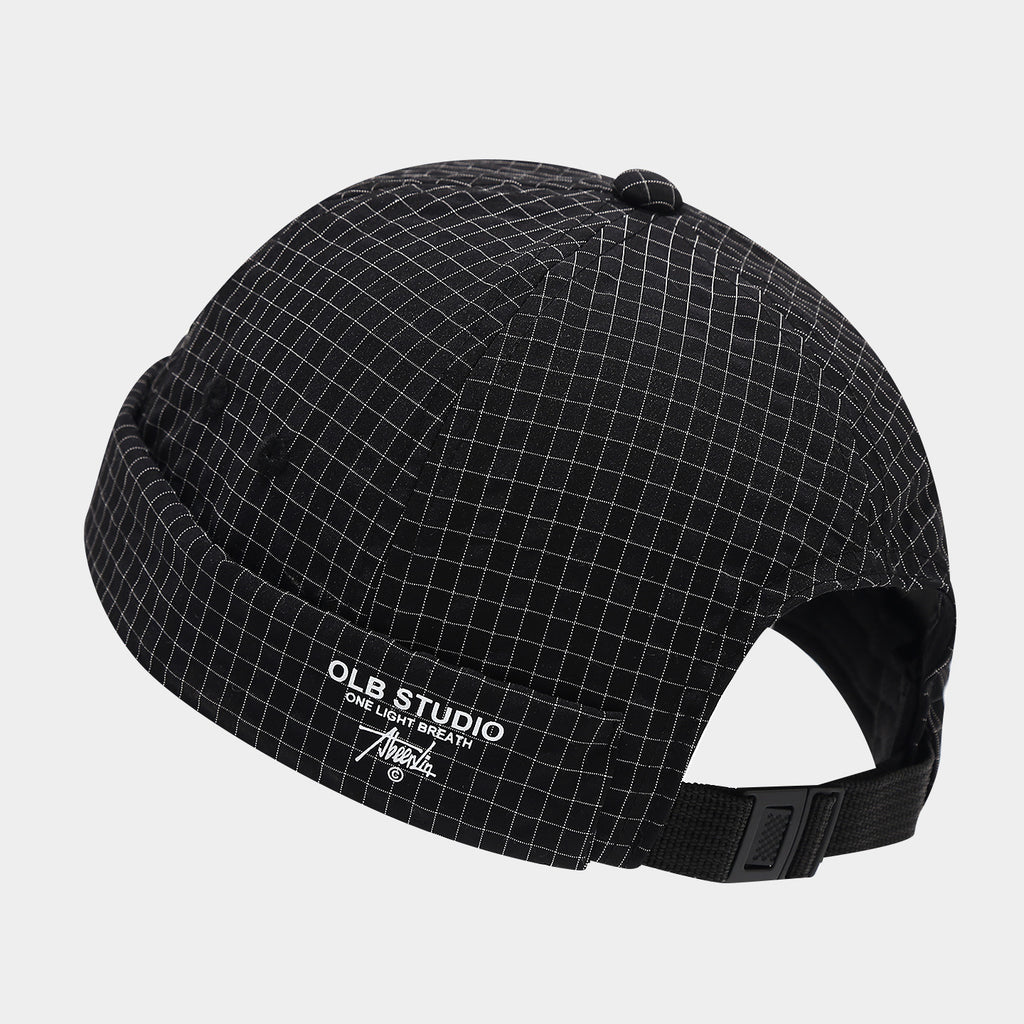 Vintage Grid Docker Cap | Adjustable Buckle Brimless Hat | Streetwear Miki Cap