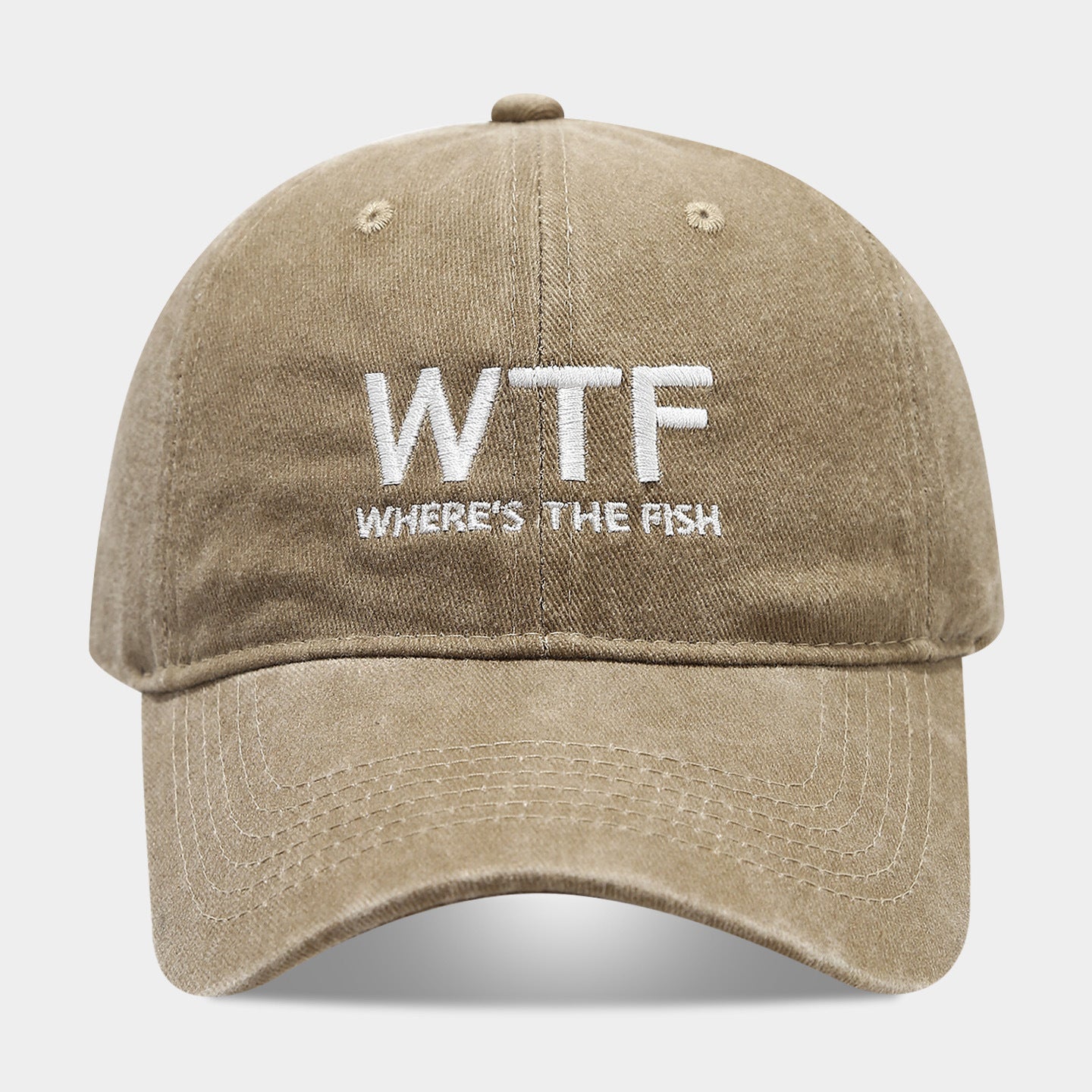 WTF Where's The Fish Embroidered Washed Vintage Dad Hat — 5 Colors