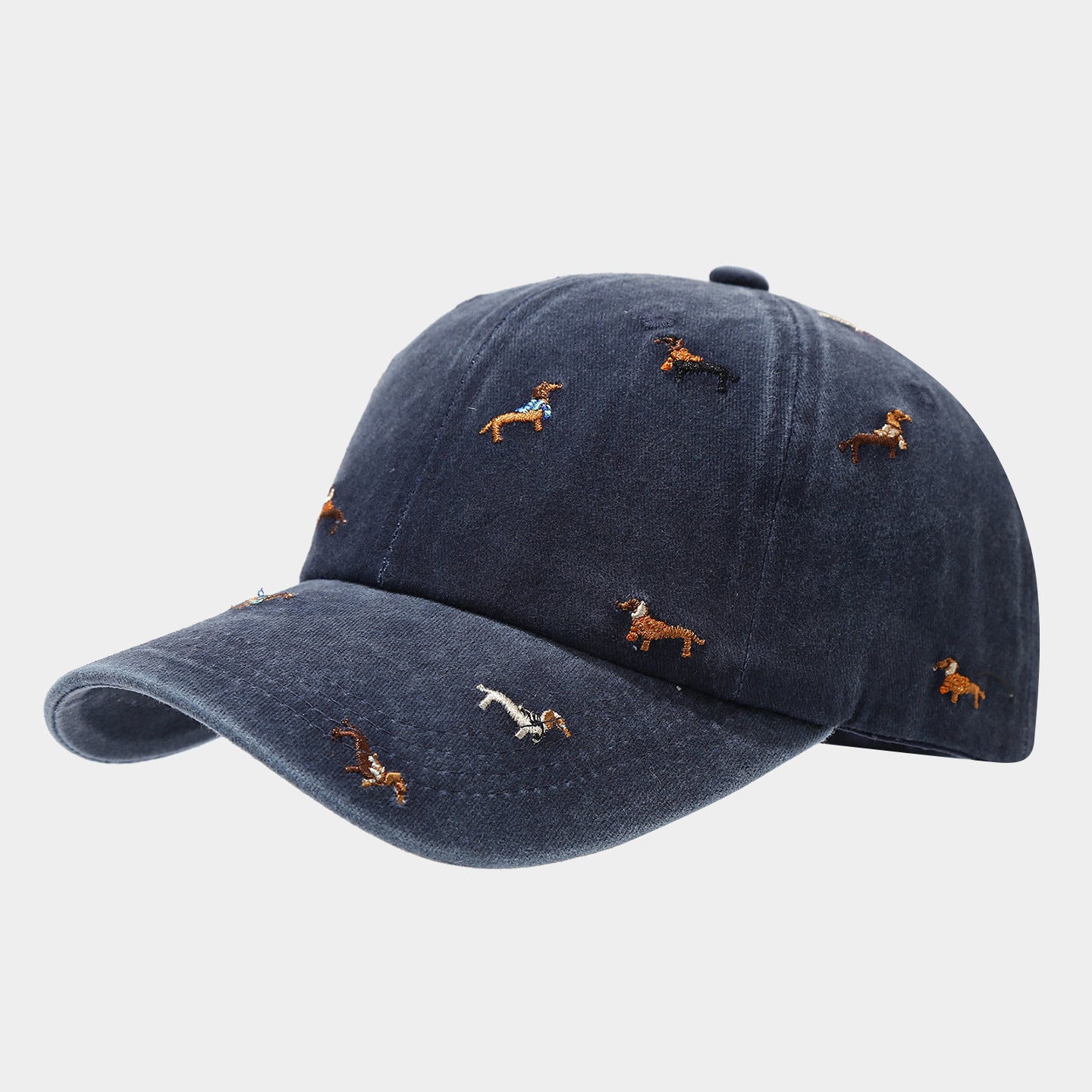 Vintage Washed Dog Embroidered Baseball Cap – Adjustable Cotton Dad Hat for Men & Women