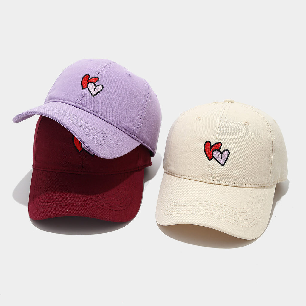 Double Heart Embroidered Washed Dad Cap | Cute Vintage Baseball Hat | Y2K Couple Cap