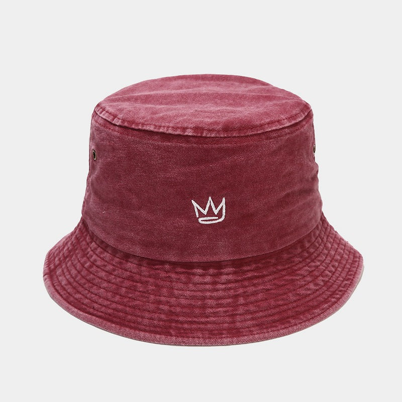 Washed Crown Bucket Hat | Vintage Embroidered Fisherman Cap