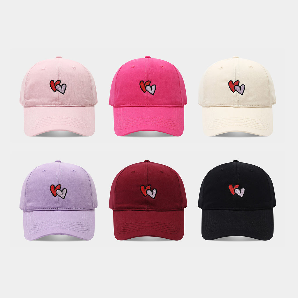 Double Heart Embroidered Washed Dad Cap | Cute Vintage Baseball Hat | Y2K Couple Cap
