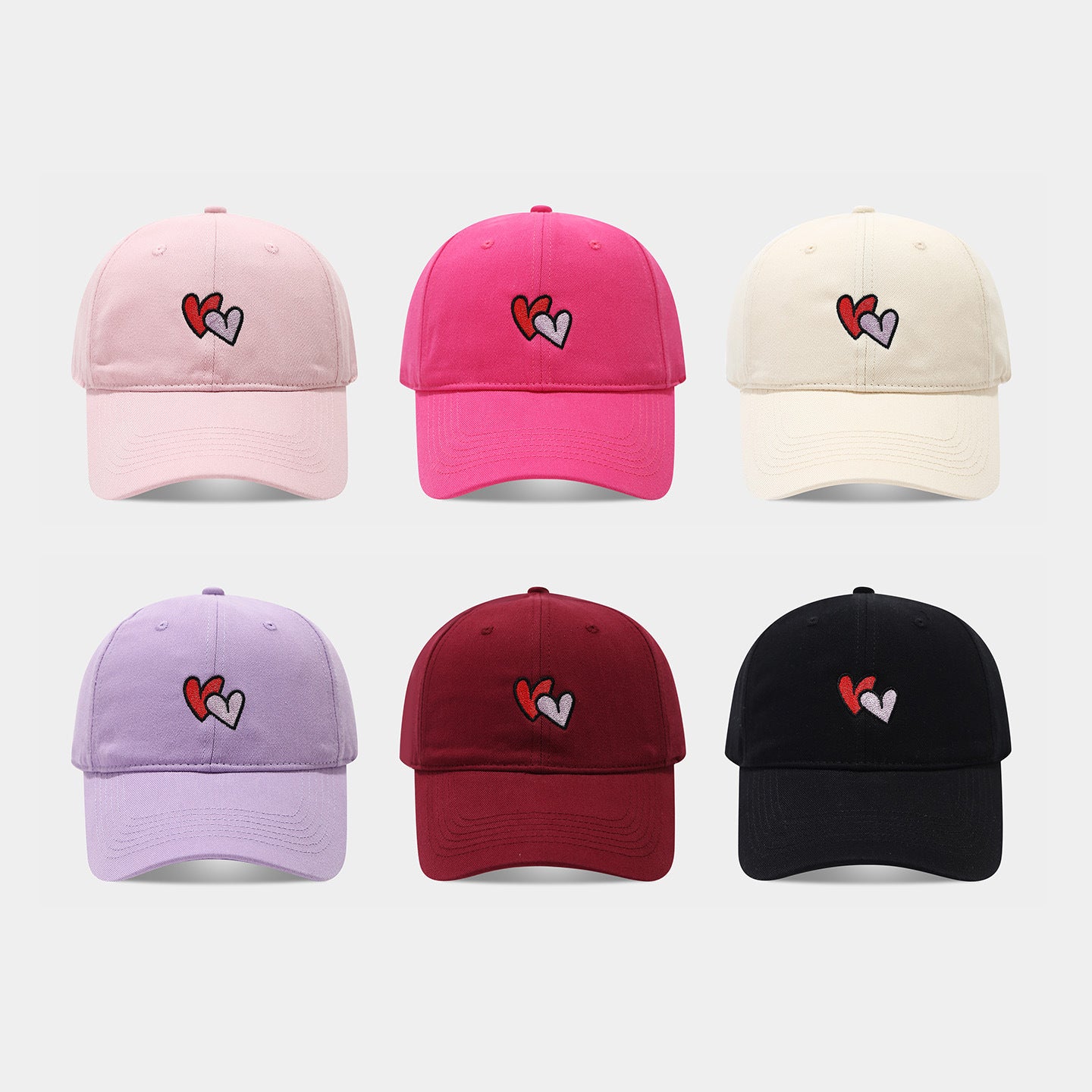 Double Heart Embroidered Washed Dad Cap | Cute Vintage Baseball Hat | Y2K Couple Cap