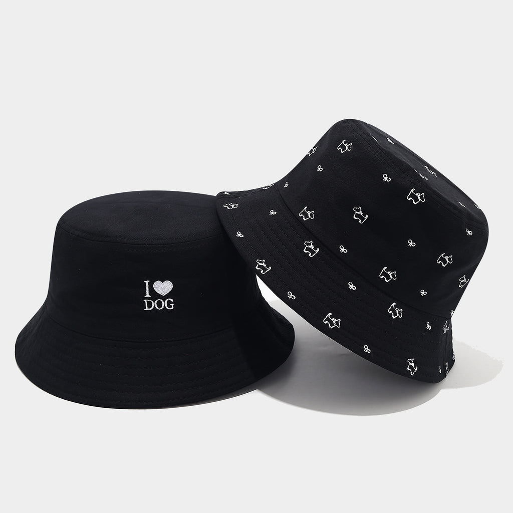 Reversible Dog Print Bucket Hat | I Love Dog Embroidery | 2-Sided Wear | Byerclub