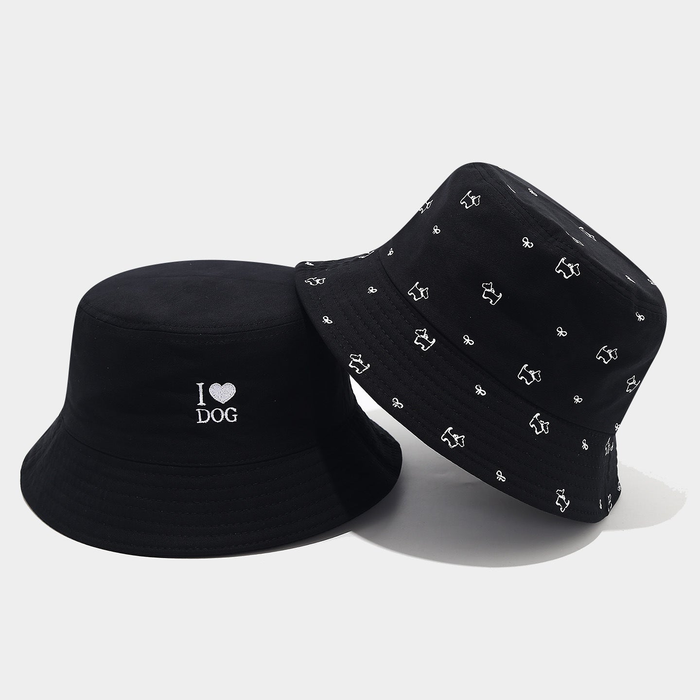 Reversible Dog Print Bucket Hat | I Love Dog Embroidery | 2-Sided Wear | Byerclub