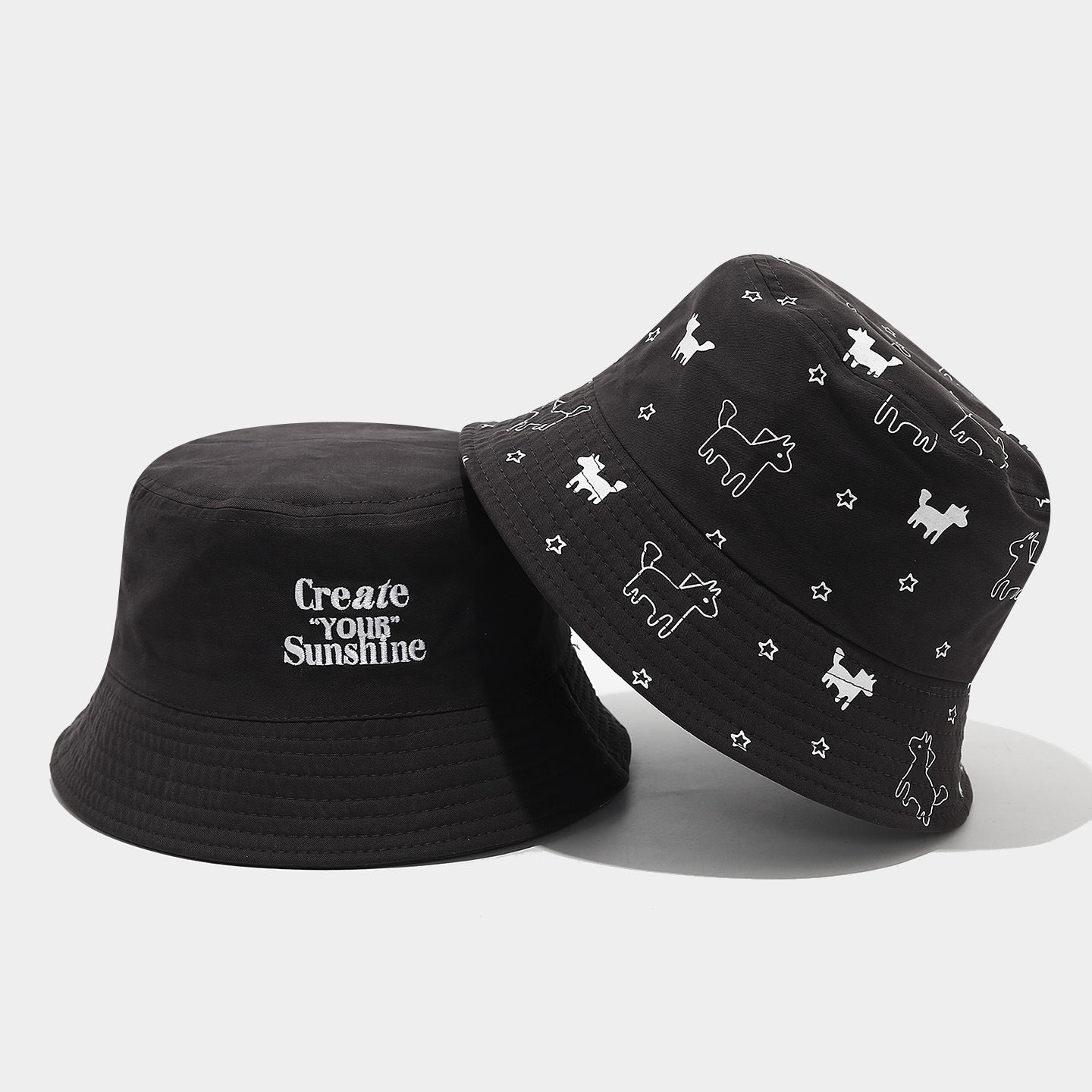 Reversible Dog & Star Bucket Hat | Create Your Sunshine | 2-Sided Wear | Byerclub