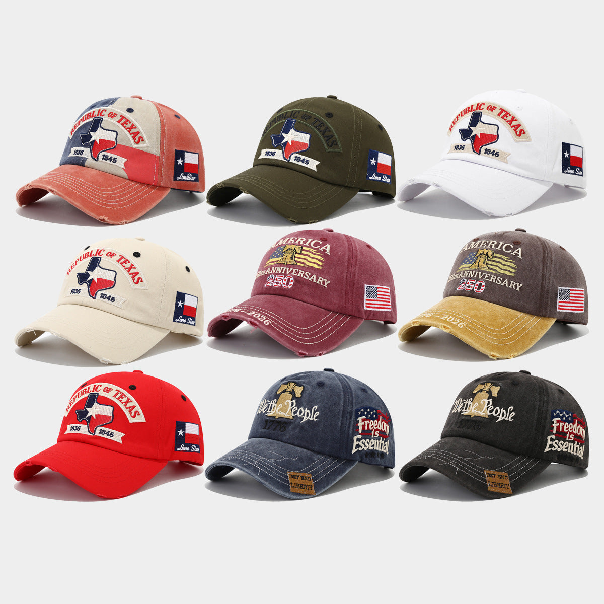 Vintage Embroidered Cap Collection | 9-Design Patriotic Dad Hat